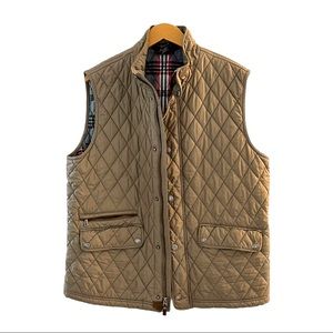 Brooks Brothers Diamond Quilted Vest Mens Large Beige Plaid Lining